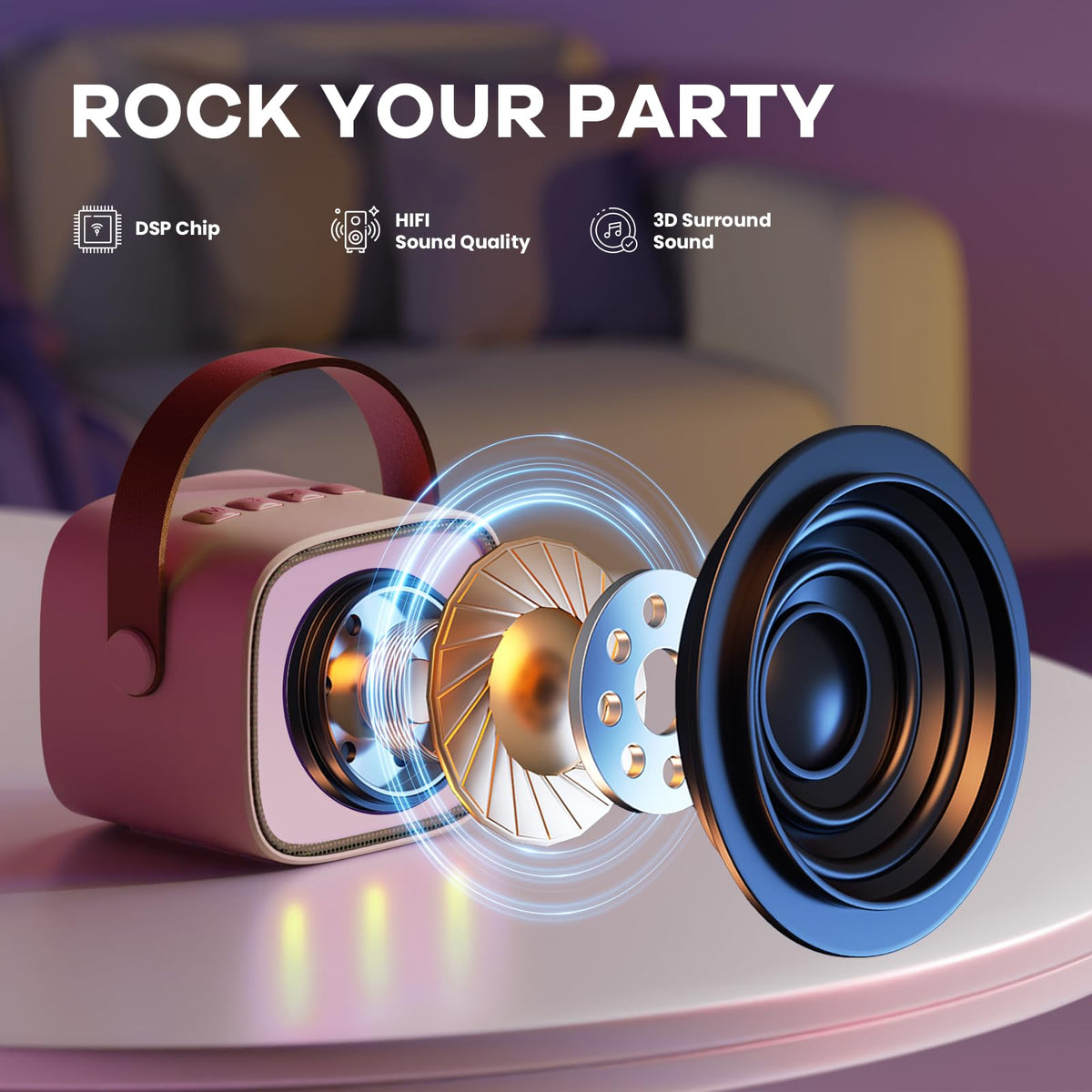 Vibrant LED lighting on the YLL device syncs with music.