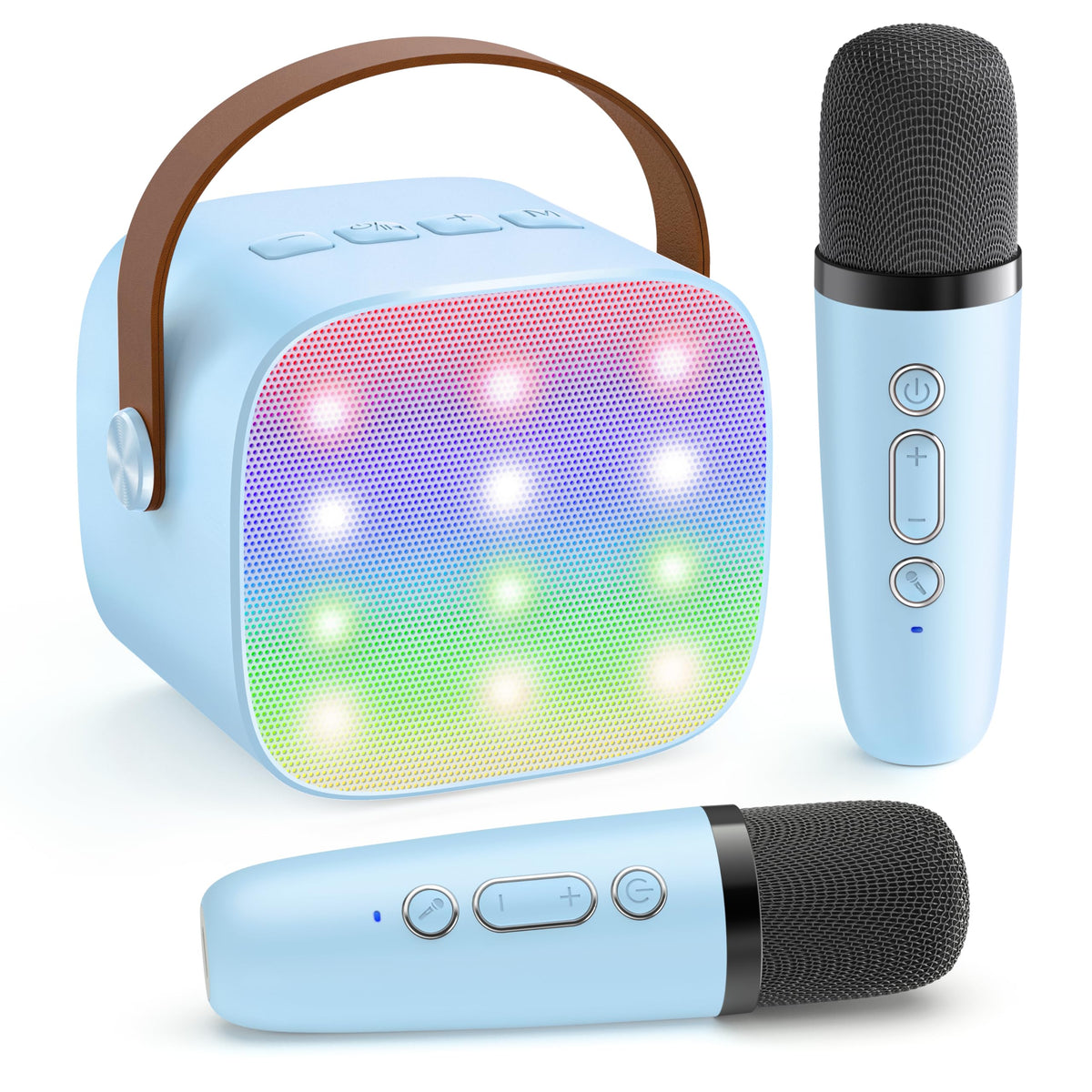 YLL mini karaoke machine blue front view for kid-friendly parties