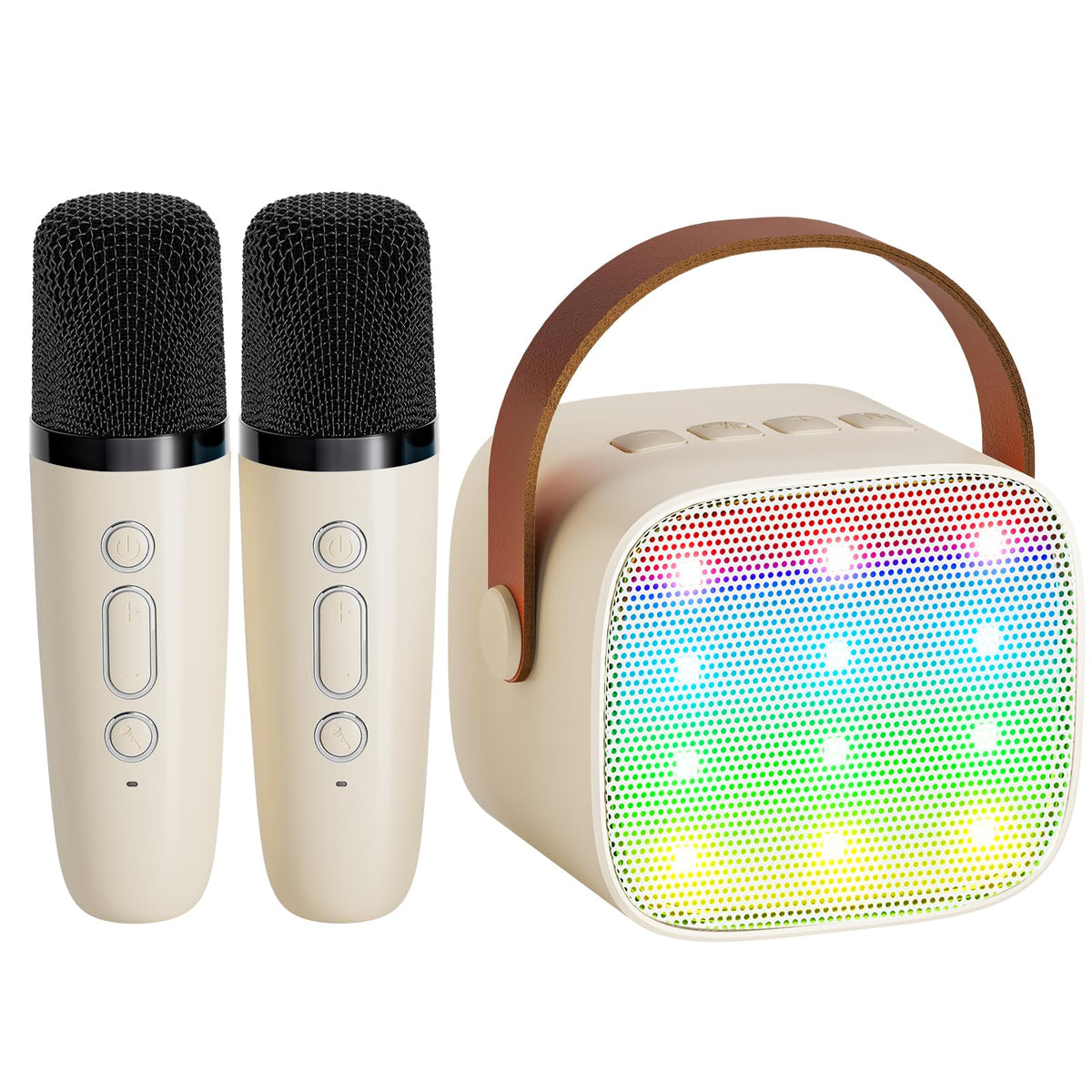 YLL mini karaoke machine cream front view showing compact design for at-home singing