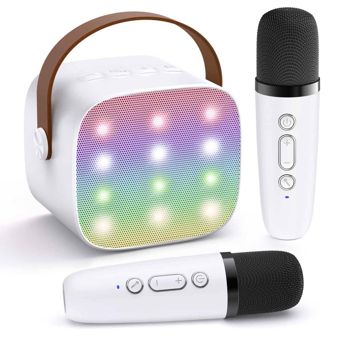YLL mini karaoke machine with two wireless microphones for joyful duets