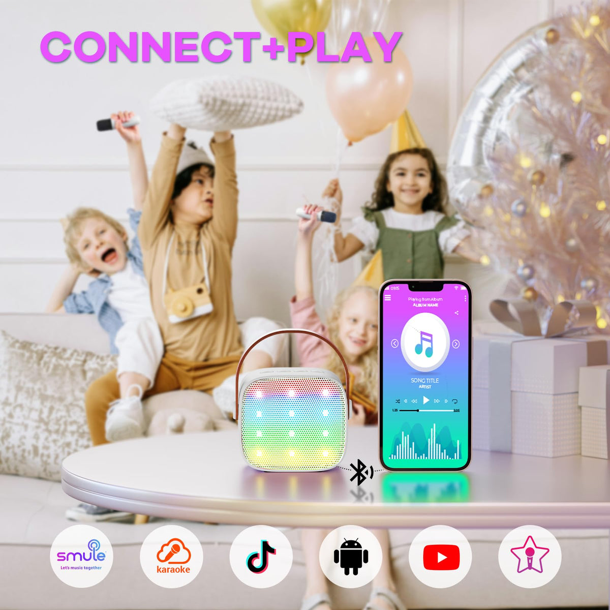 YLL mini karaoke machine features four magic voice effects for playful singing