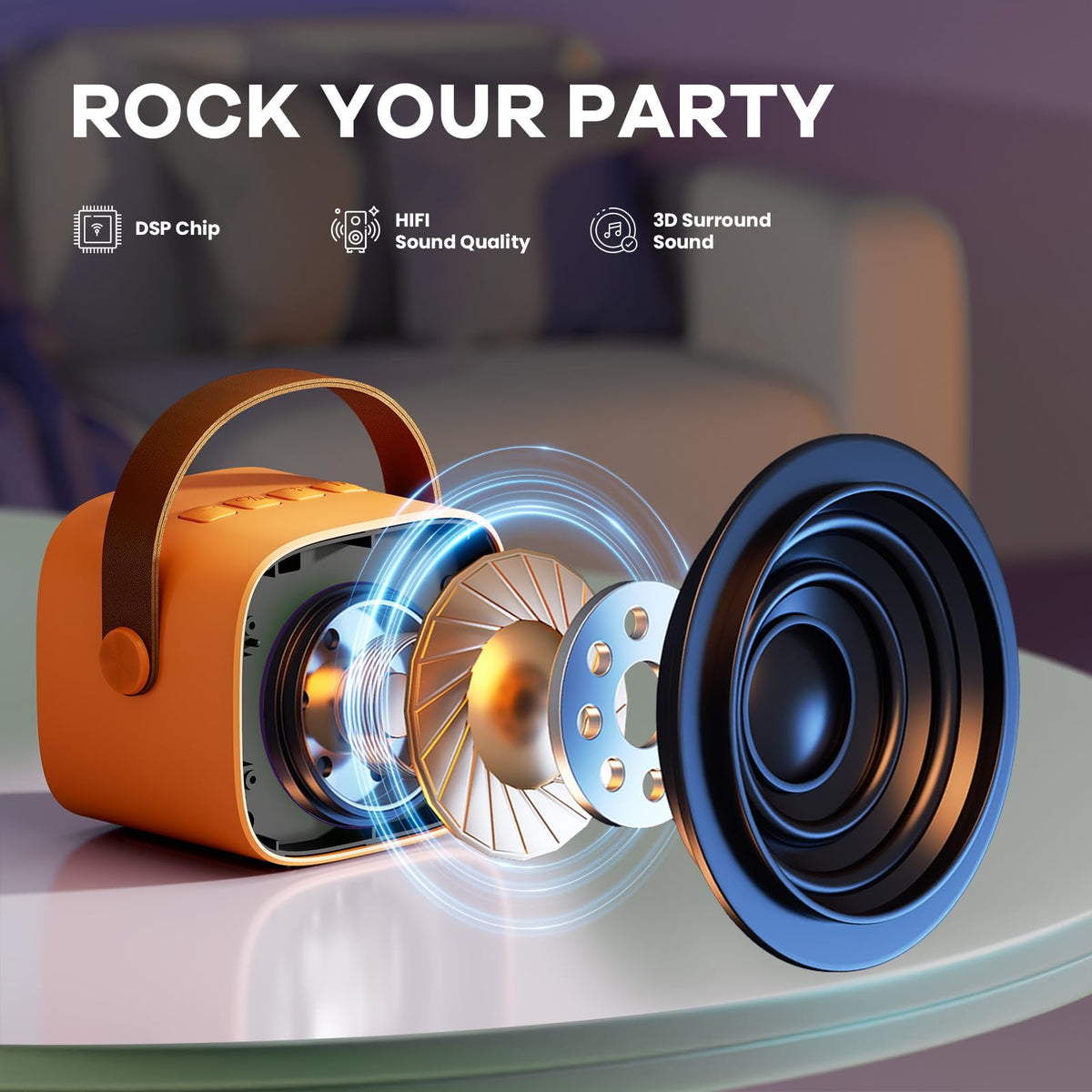 YLL mini karaoke orange side view highlighting portable form factor