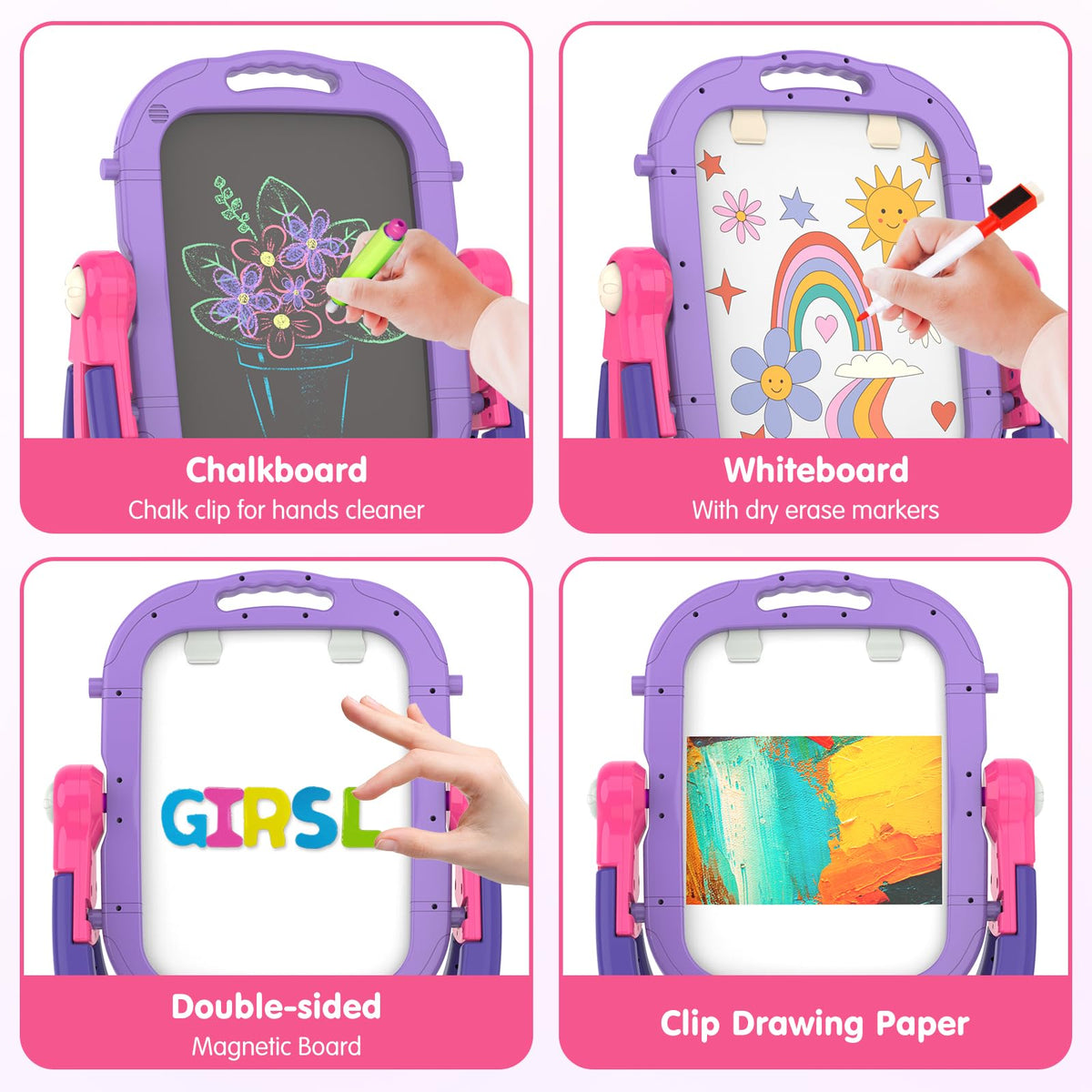 Ylovetoys easel height adjustable to grow with your child.