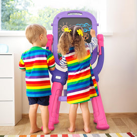 Ylovetoys easel double-sided board with magnetic chalkboard and whiteboard for chalk and markers.