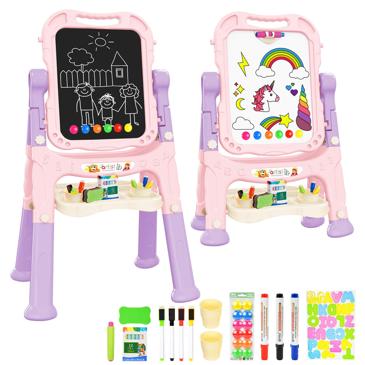 Ylovetoys Kids Art Easel with double-sided surfaces for versatile painting and drawing