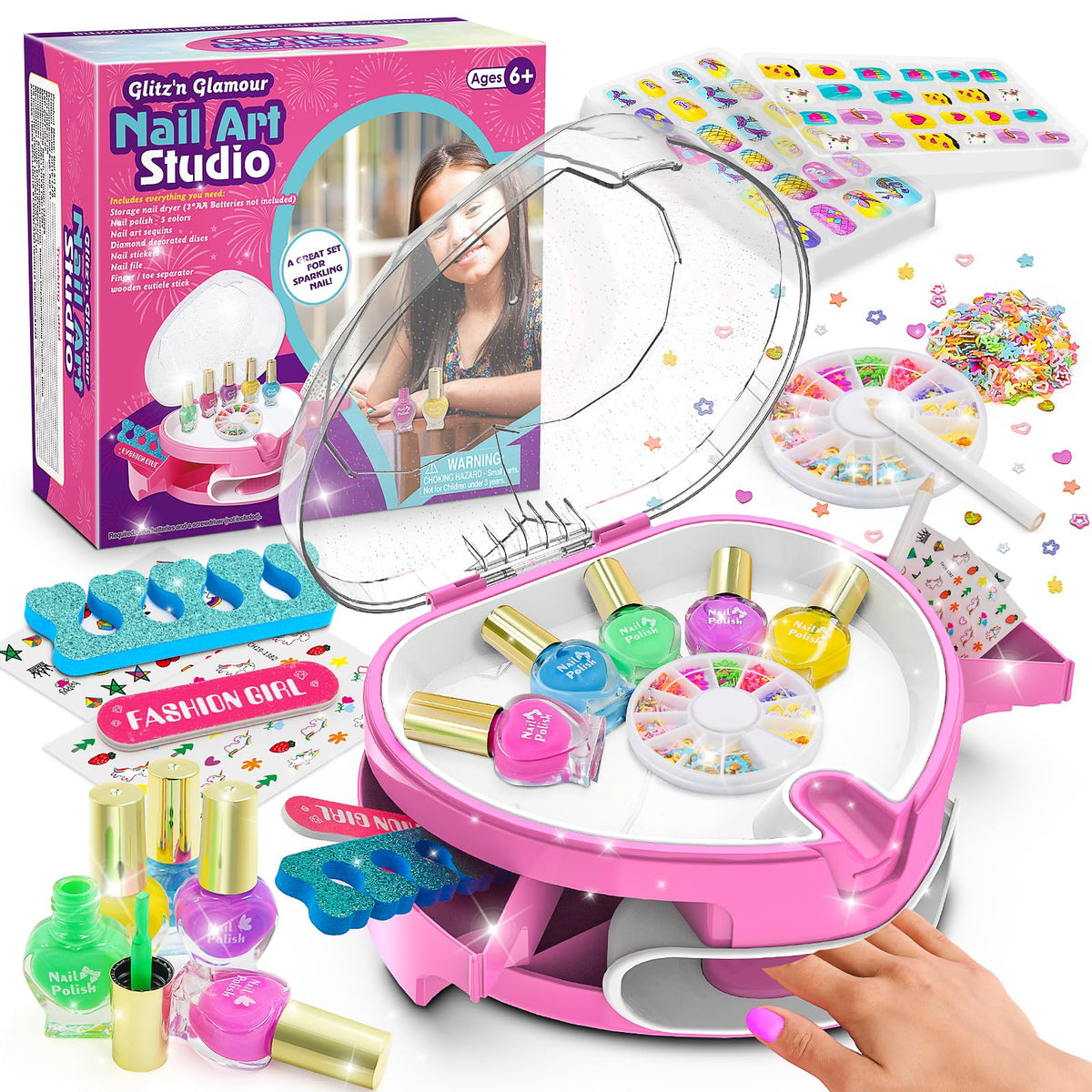 Ylovetoys nail polish set with dryer for at-home manicure play