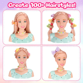 Ylpaprm crown, necklace, shampoo, and comb for polished salon play.