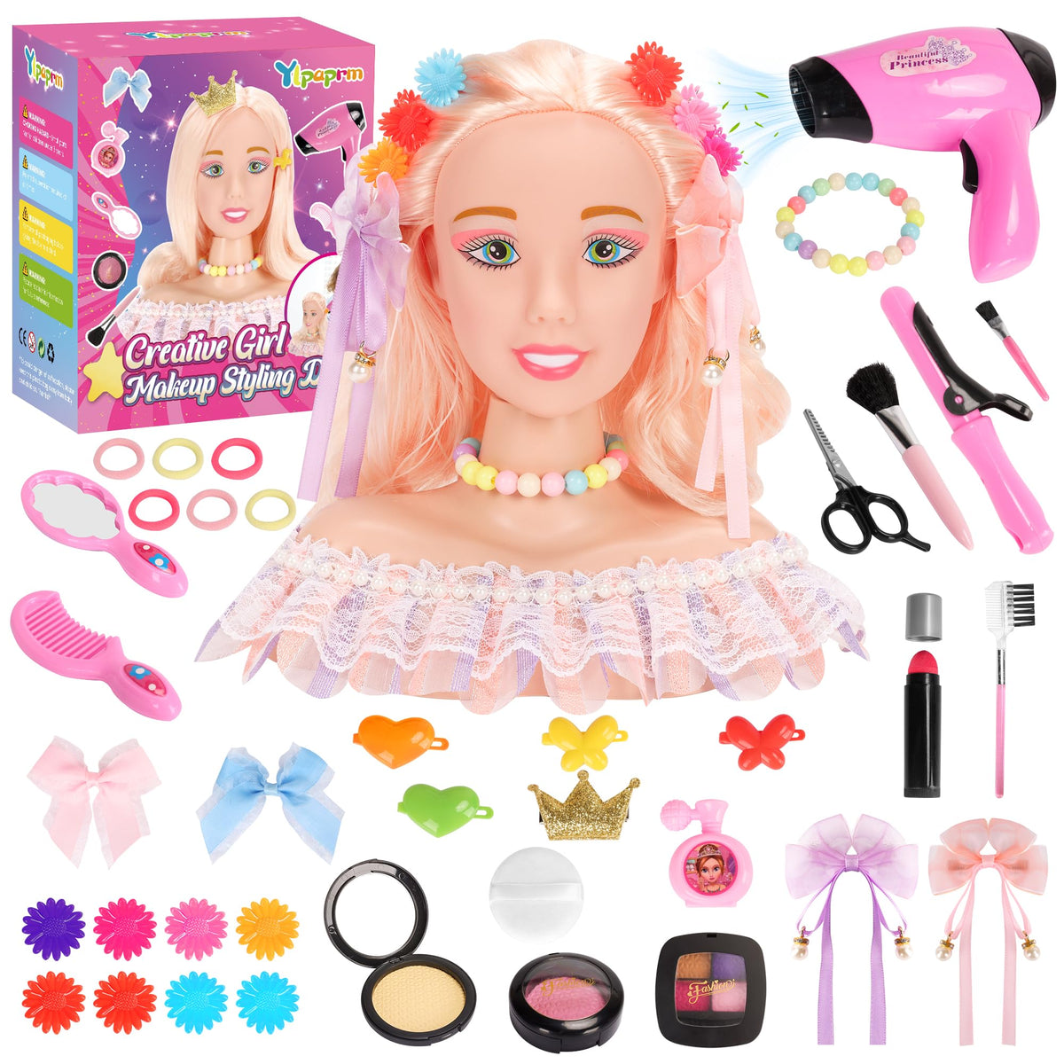 Ylpaprm deluxe head styling doll head for pretend makeup play and creativity