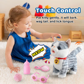 Ylpaprm gray walking cat toy dancing with kid-friendly moves.