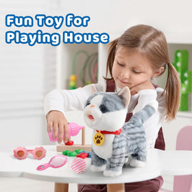 Ylpaprm gray walking cat toy realistic meow sounds.