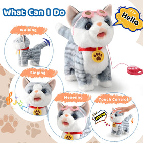 Ylpaprm gray walking cat toy singing eight songs for fun.