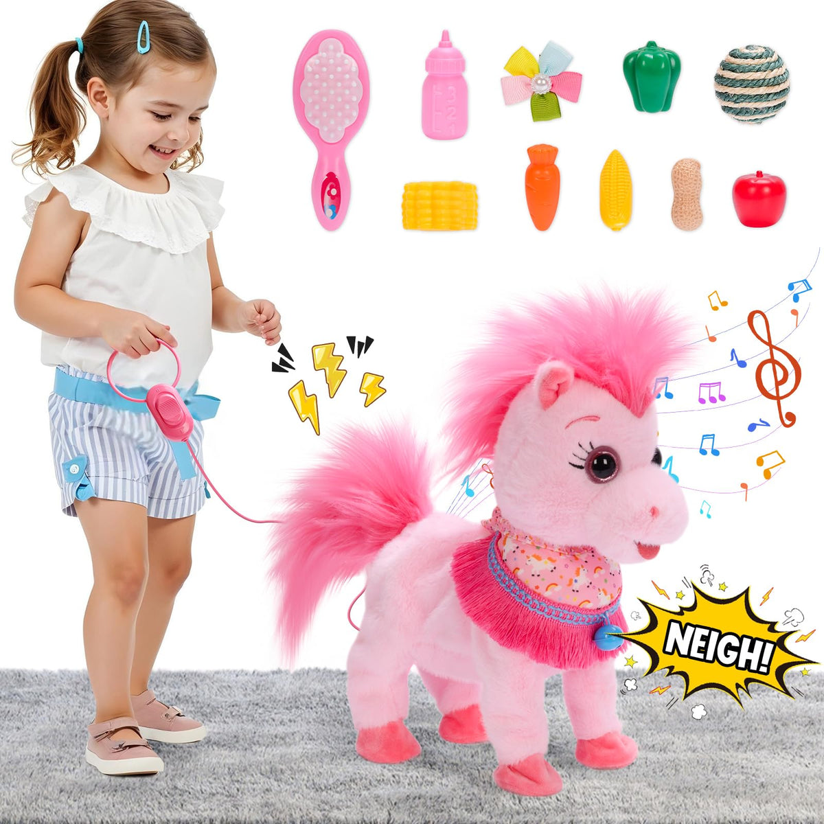 Ylpaprm pink walking pony set for imaginative home play
