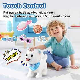 Ylpaprm samoyed toy with singing and wagging for lively storytelling.