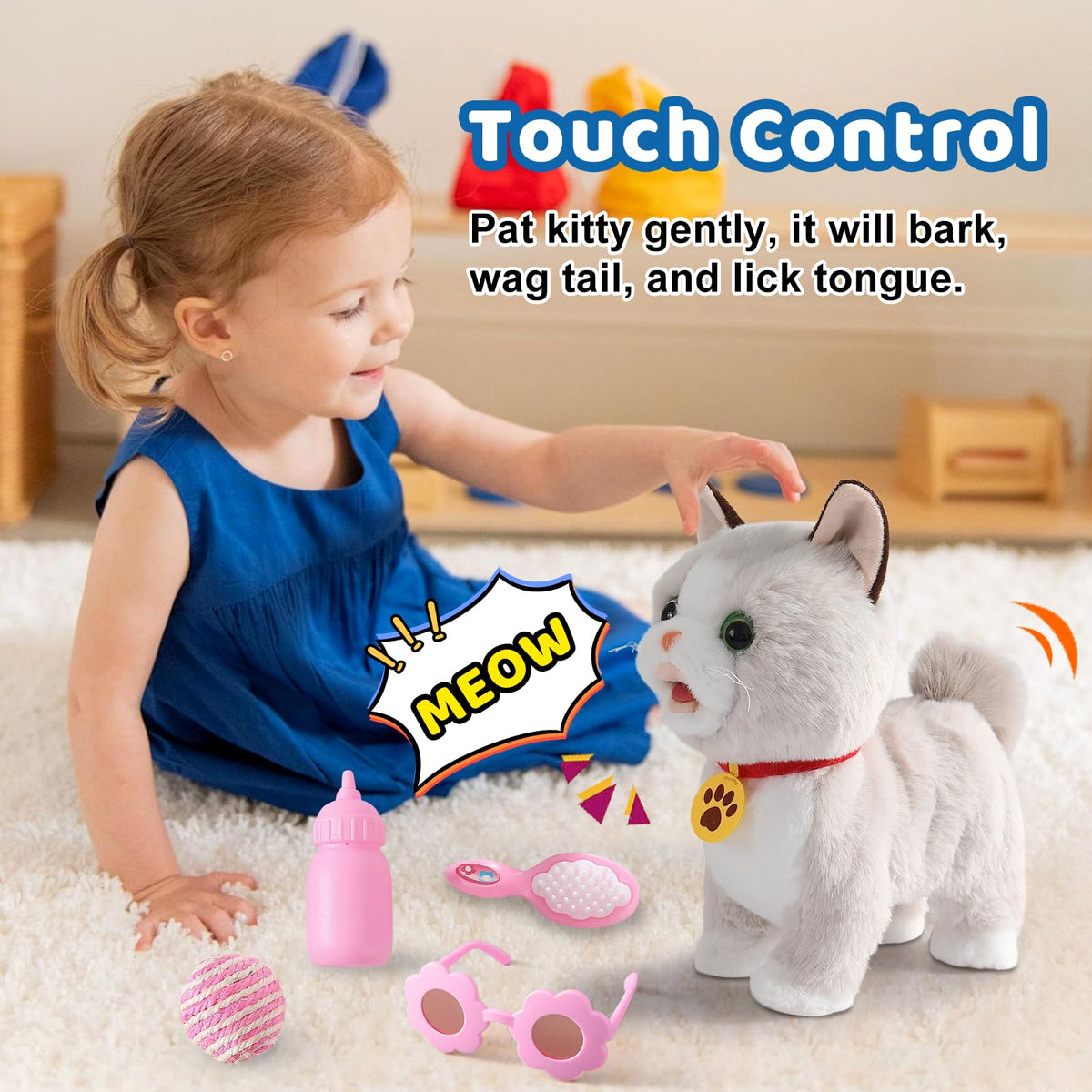 Ylpaprm Walking Cat Set dancing and singing captures a child's attention.