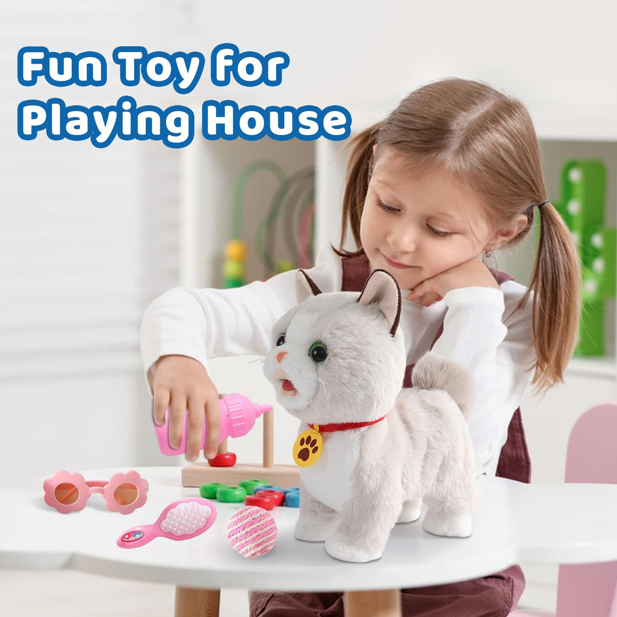 Ylpaprm Walking Cat Set soft plush material offers gentle touch for kids.