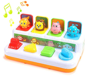 YMDLY Toys Animal Park monkey pop-up boosts hand-eye coordination with music.