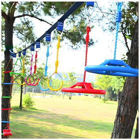 Ymeibe Ninja Rings paired with swings and ladders support diverse ninja courses.