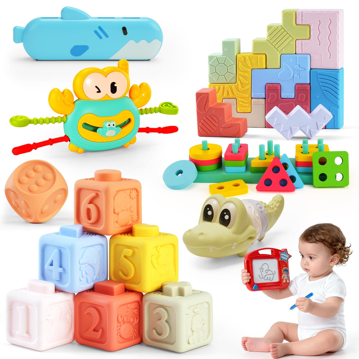 YMLGMAY 8-in-1 Montessori toy stack blocks promotes fine motor skills and visual focus.