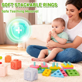 YMLGMAY 8-in-1 teether toy relieves teething discomfort with safe silicone.
