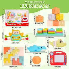 YMLGMAY 8-in-1 sensory shape sorter fosters shape recognition during play.