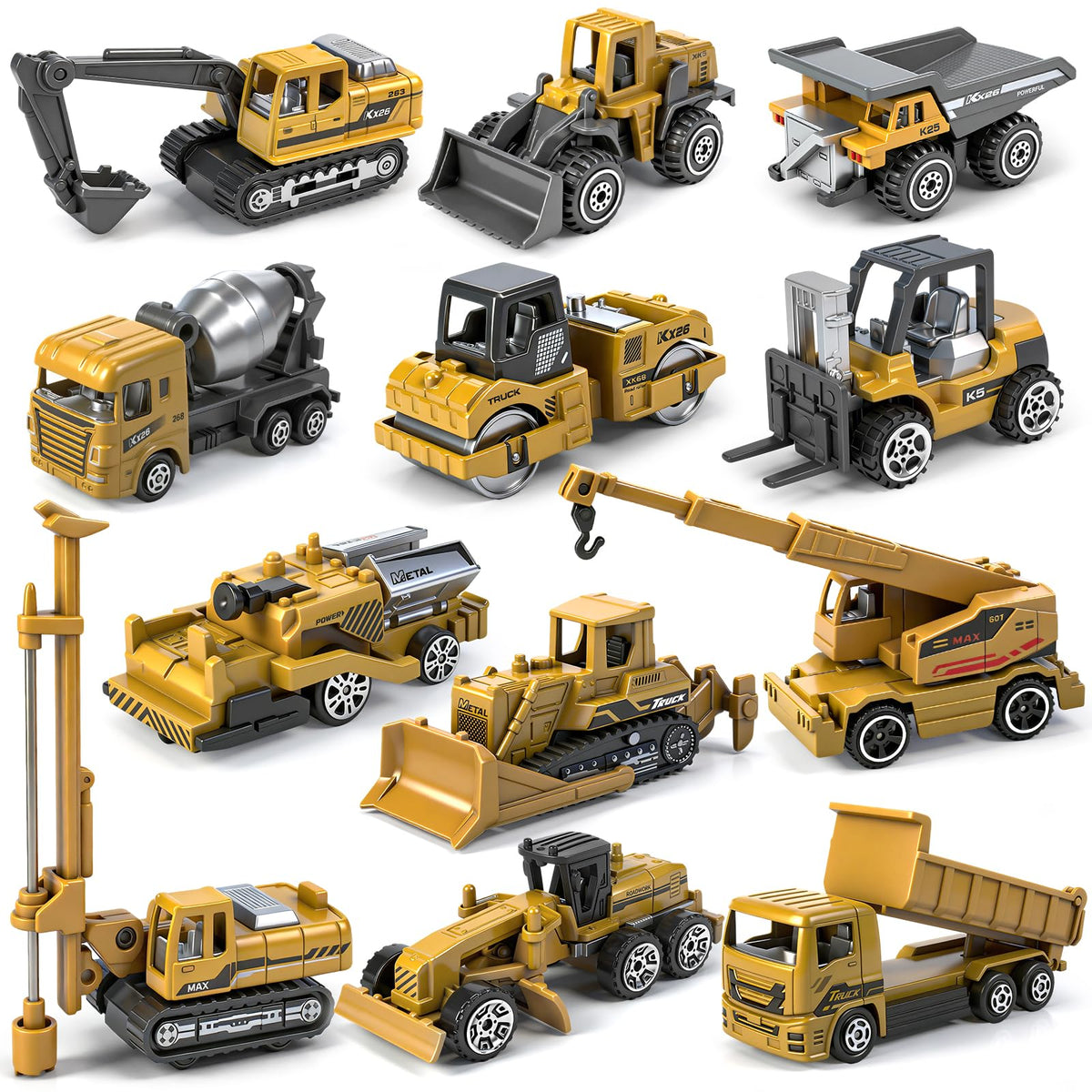 Ynanimery 12p diecast excavator toy enhances imaginative play and fine motor skills