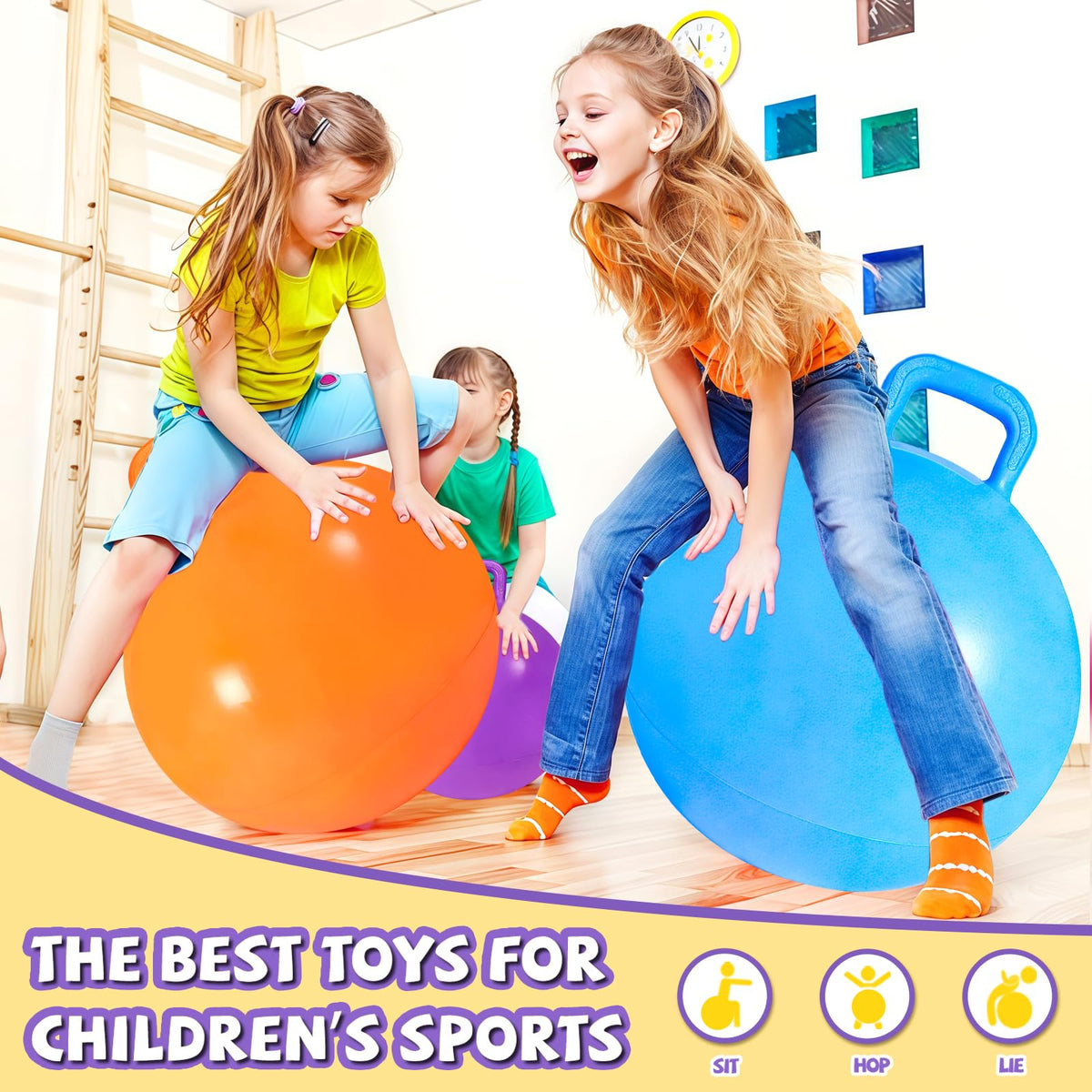 Ynanimery 22-inch bouncing ball with blue handle boosts coordination for indoor fun