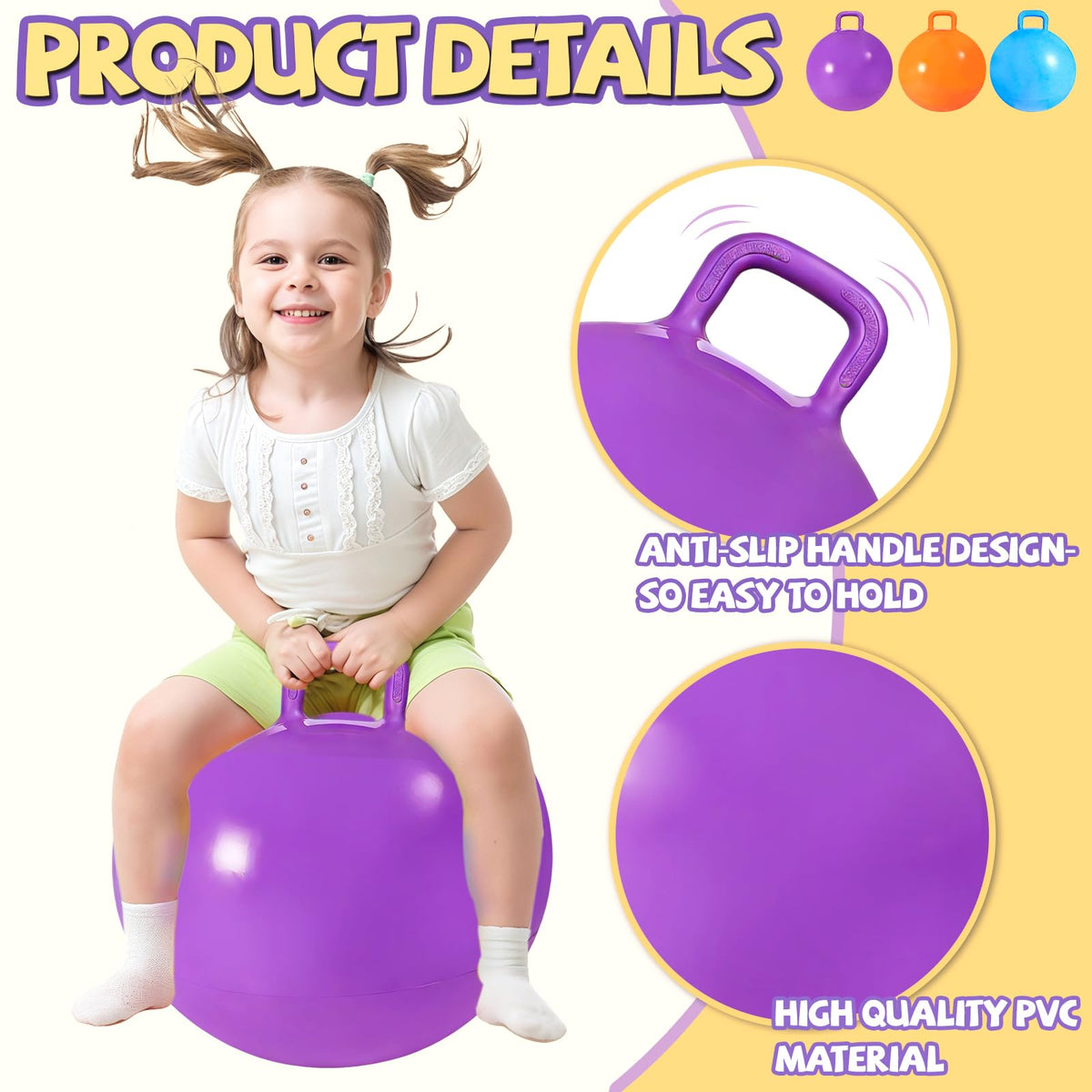Ynanimery 22-inch bouncing ball with orange handle supports family games and workouts