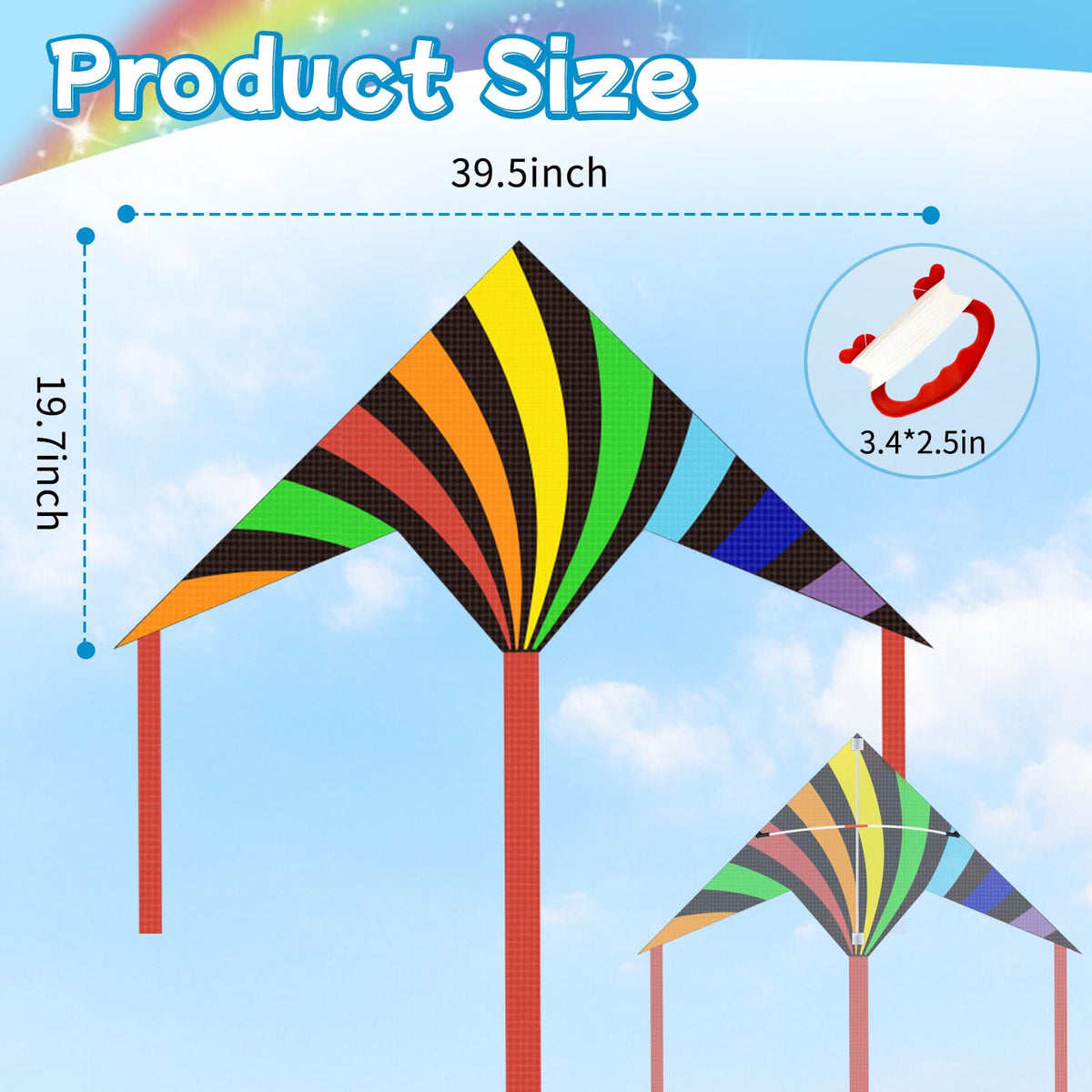 Kite handle included with Ynanimery delta kites for simple launch.