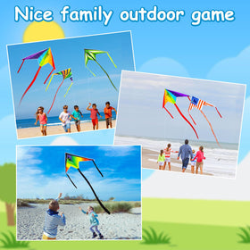 Child enjoys a beach flight with a Ynanimery delta kite.