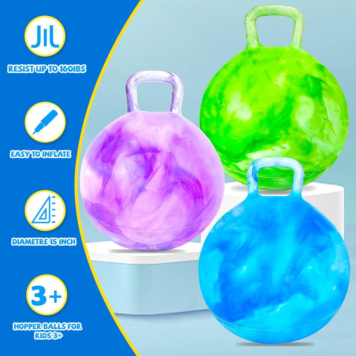 Ynanimery marbled green, blue, and purple bouncing balls for indoor or outdoor fun