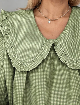 Ynhonra green plaid babydoll dress with puff sleeves for relaxed summer style