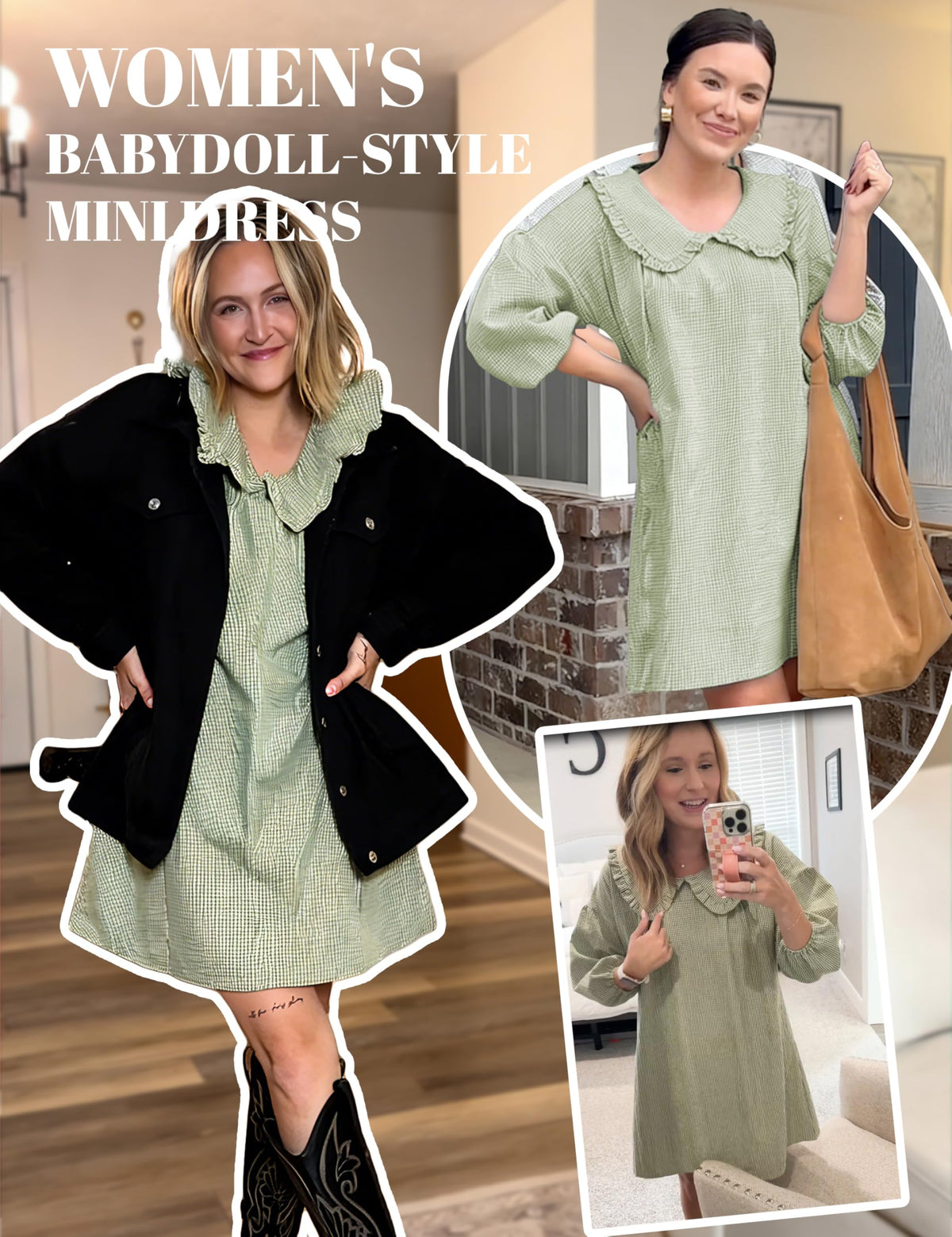 Ynhonra mini-length green plaid dress suitable for daytime outfits