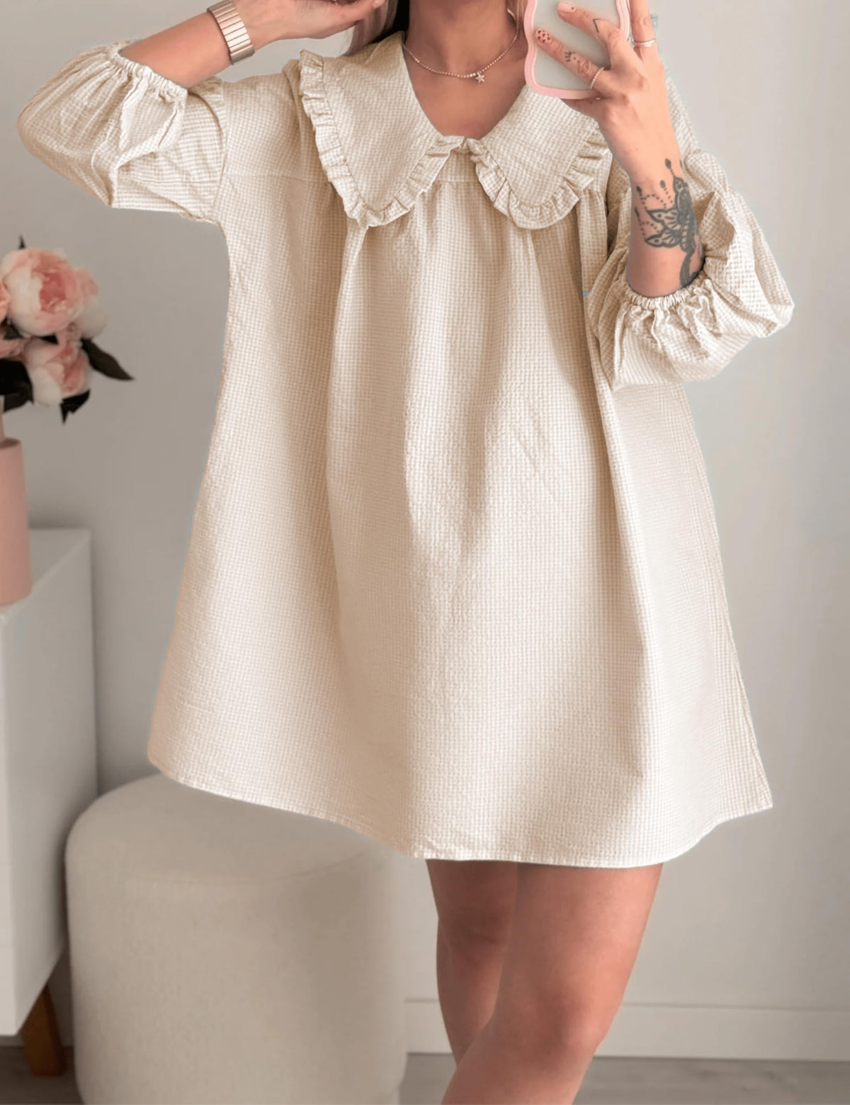 Ynhonra plaid mini dress with puff sleeves for day to night wear