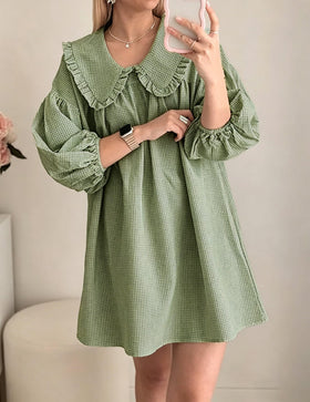 Ynhonra casual green plaid babydoll dress ideal for vacations and street style