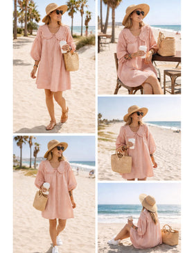 Ynhonra doll-collar dress with pleated sleeves for vintage charm.