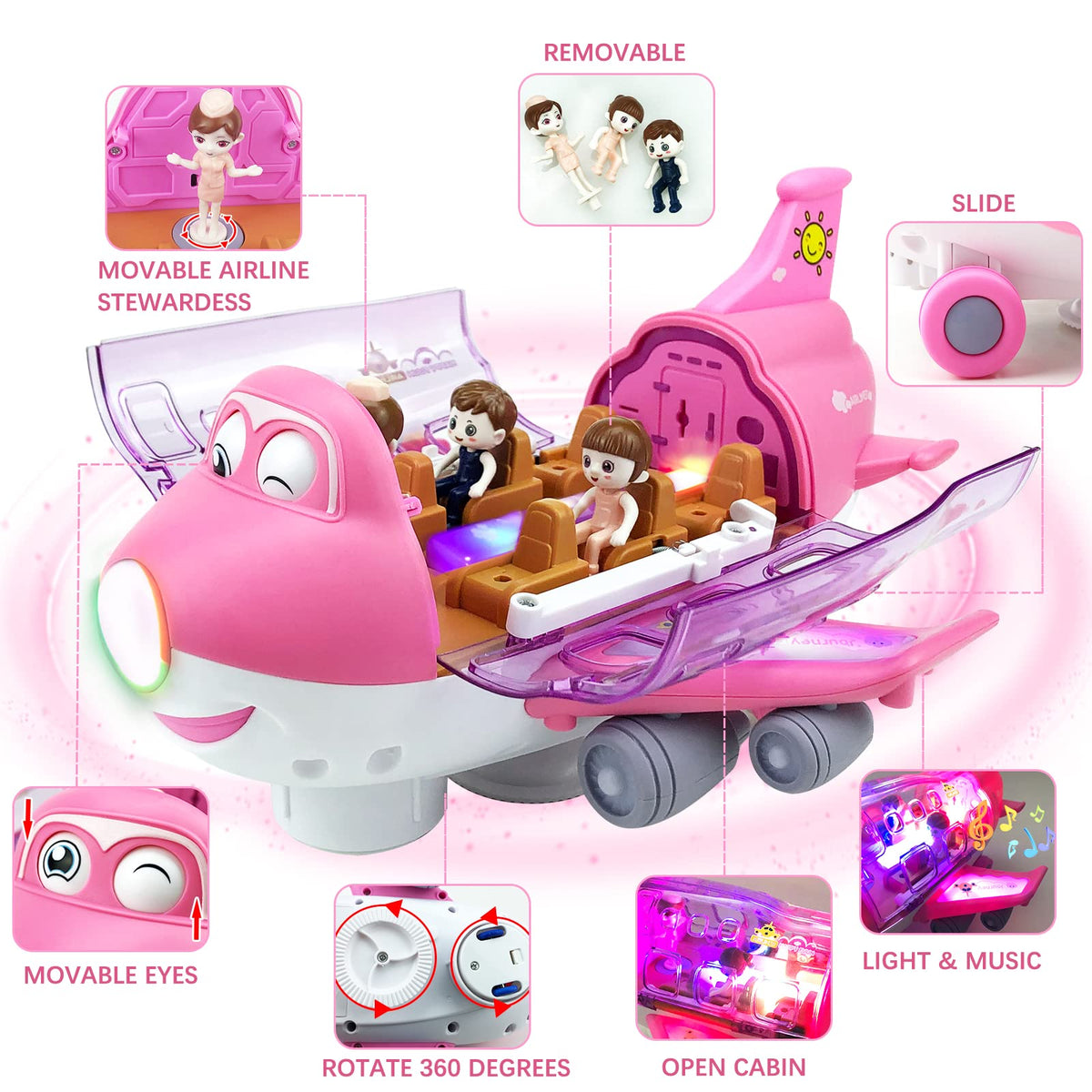 Ynybusi pink airplane toy with flashing lights enhances sensory play