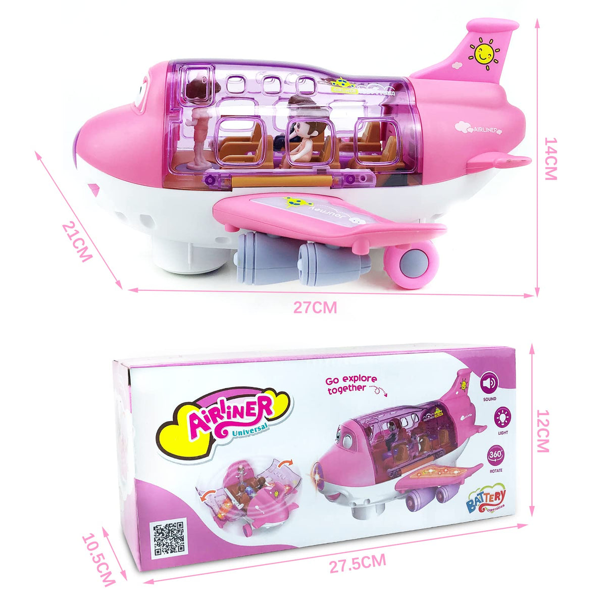 Ynybusi pink airplane toy interior seats and attendants for role play