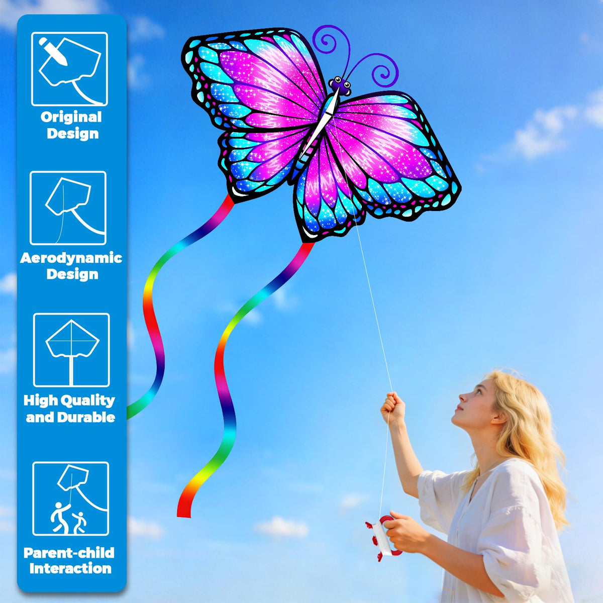 Ynybusi rainbow kite dancing in light wind for family joy.