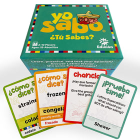 Yo Sabo Edition 2 card game cover highlights family-friendly bilingual learning and lively gameplay.