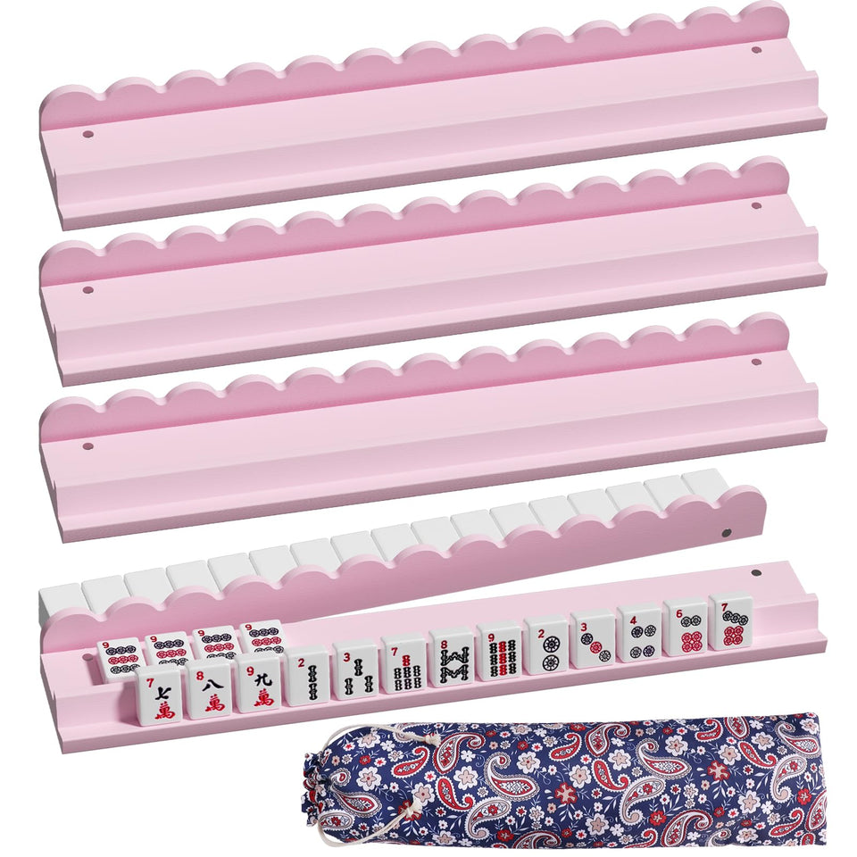YOAEAILY pink mahjong rack with pushers for neat, quick tile handling.