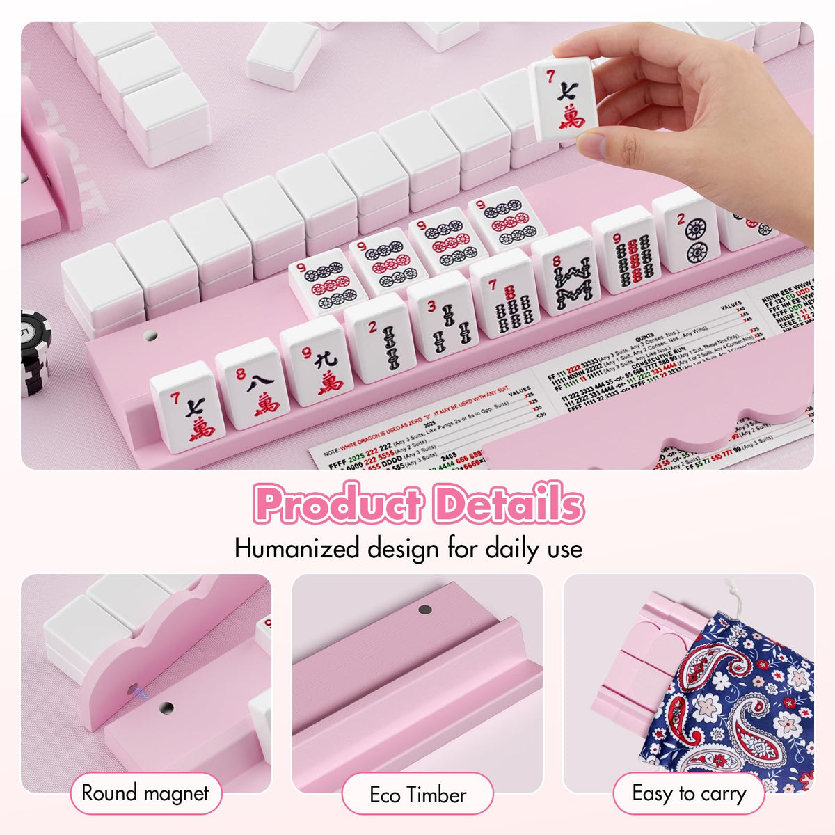 YOAEAILY pink mahjong table setup adds a stylish family vibe.