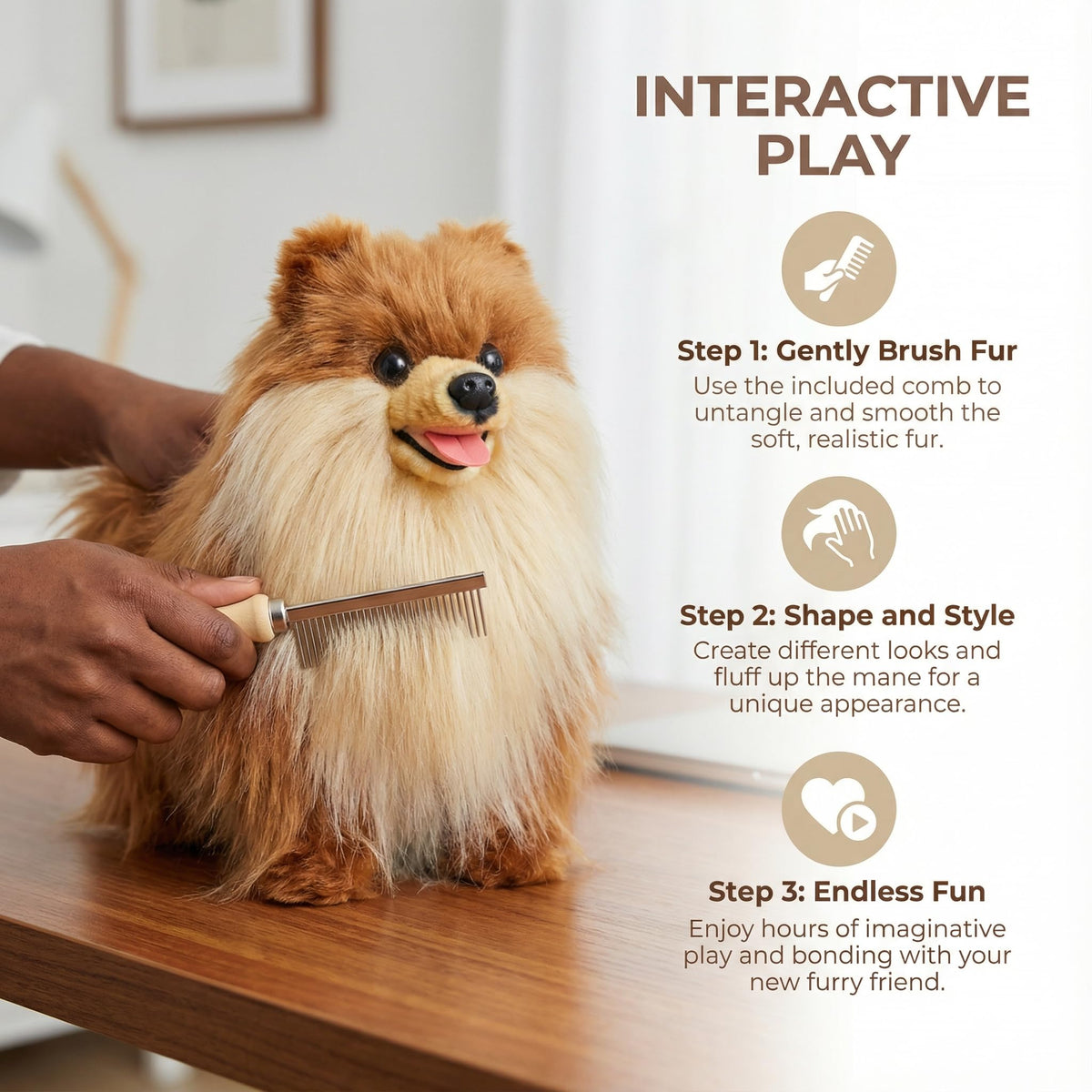 YOCAKE 13.8-inch Pomeranian plush offers a cozy, huggable presence.