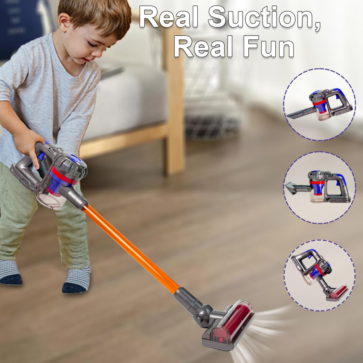 YoCool kids vacuum cleaning set with nozzles supports versatile pretend cleaning at home.
