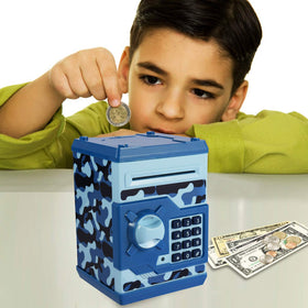 YOEGO Kids Money Bank auto-scroll demonstrates automatic money intake.