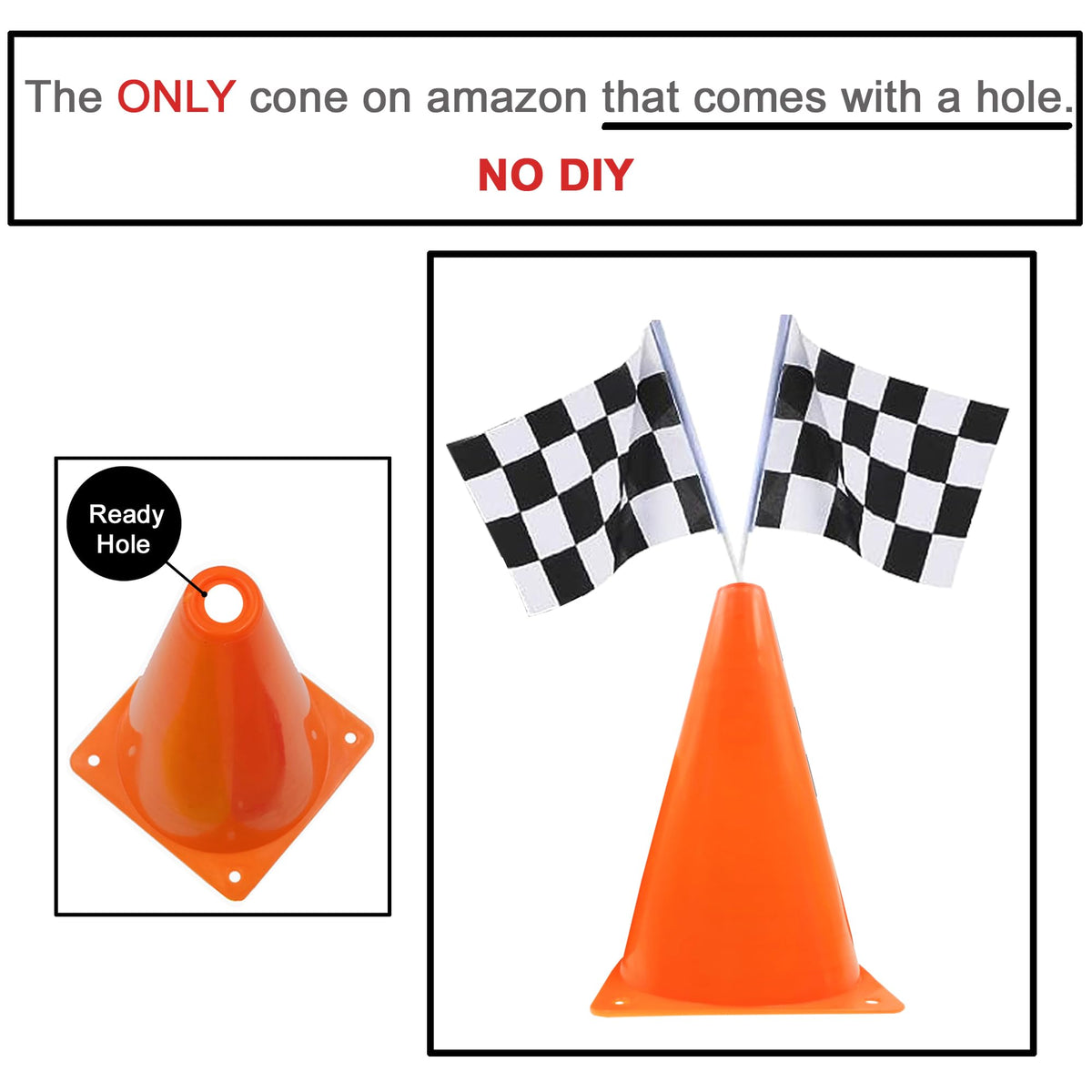 YOELVN checkered flags on bright orange background enhance party decor.