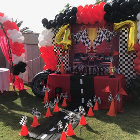 YOELVN race car party centerpiece elevates table decor.