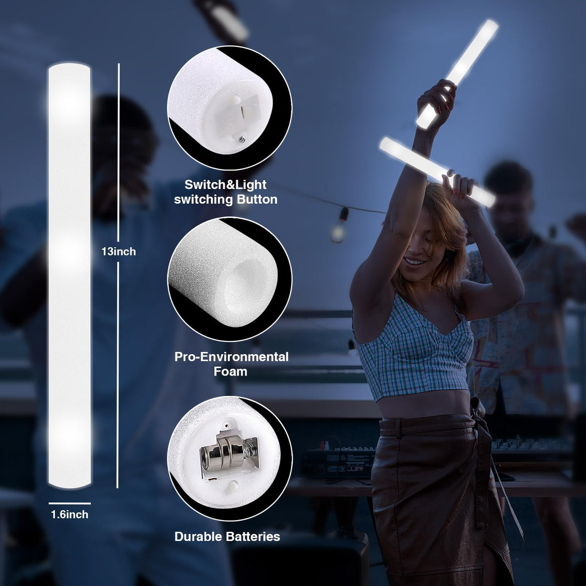 YOFOBU LED glow sticks with three flashing modes for celebrations.