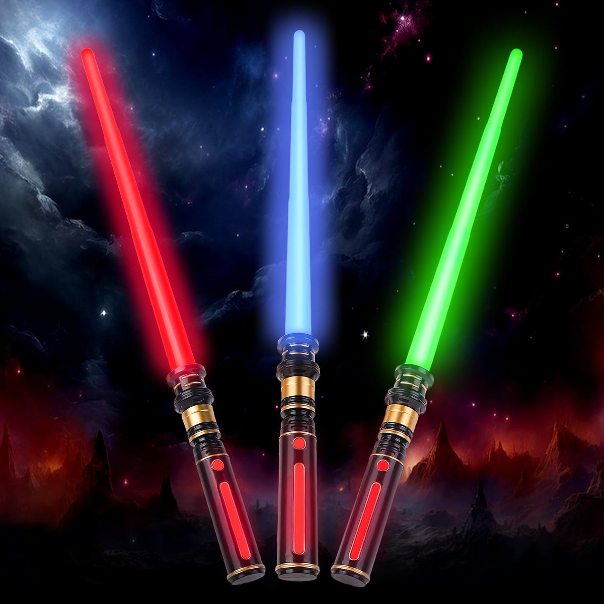 YOFOTHS light up sabers 3-pack in red, green, blue for vivid battles.