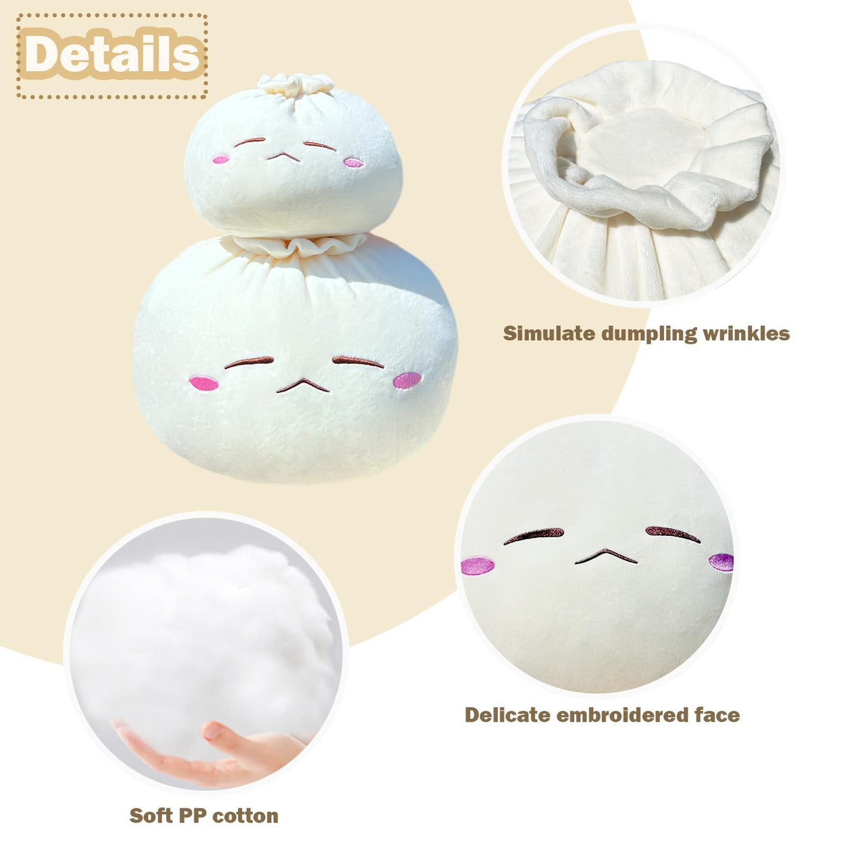 Yoholto Dumpling Plush Pillow side view highlights plump body and soft fabric