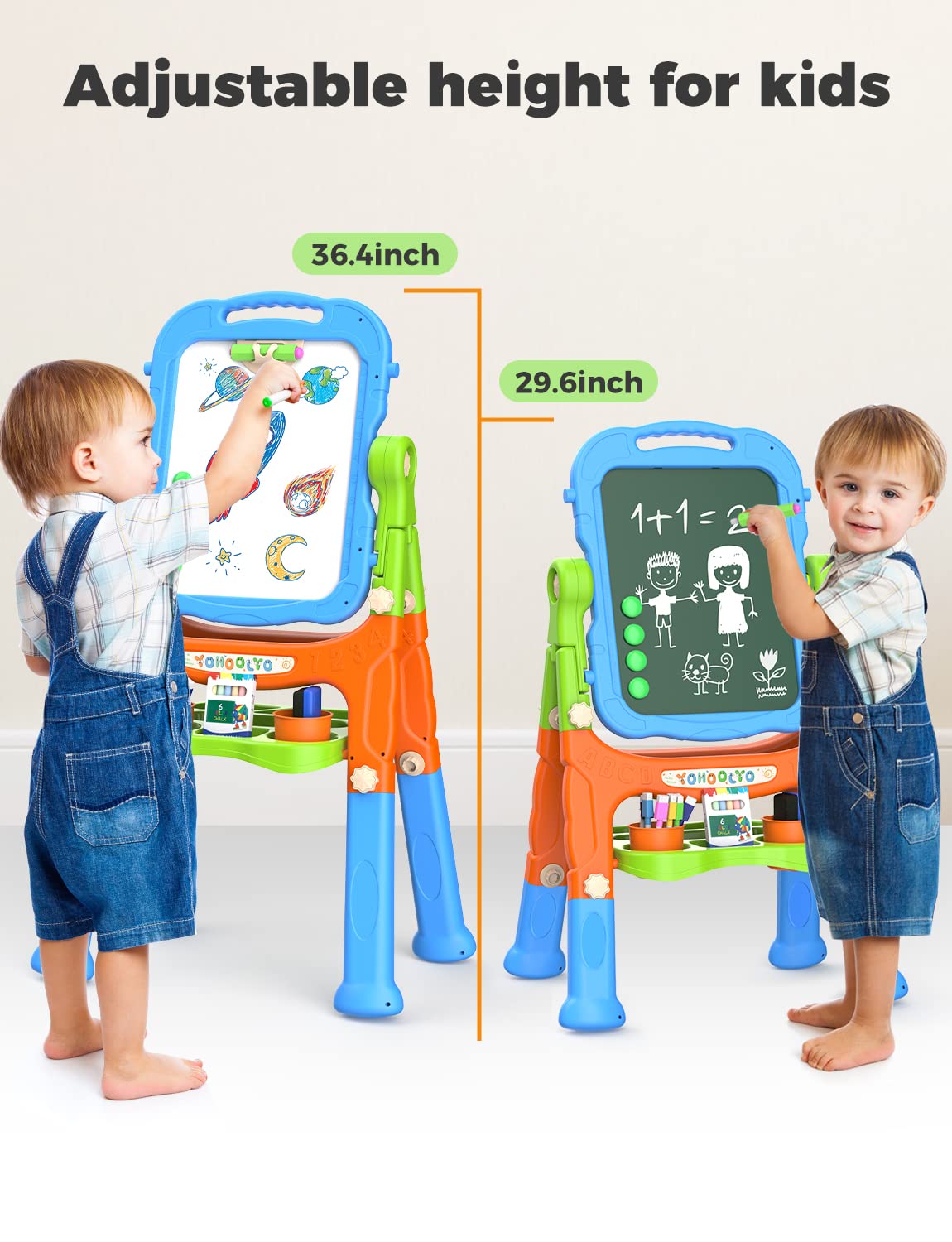 YOHOOLYO double-sided easel whiteboard and chalkboard for versatile learning.
